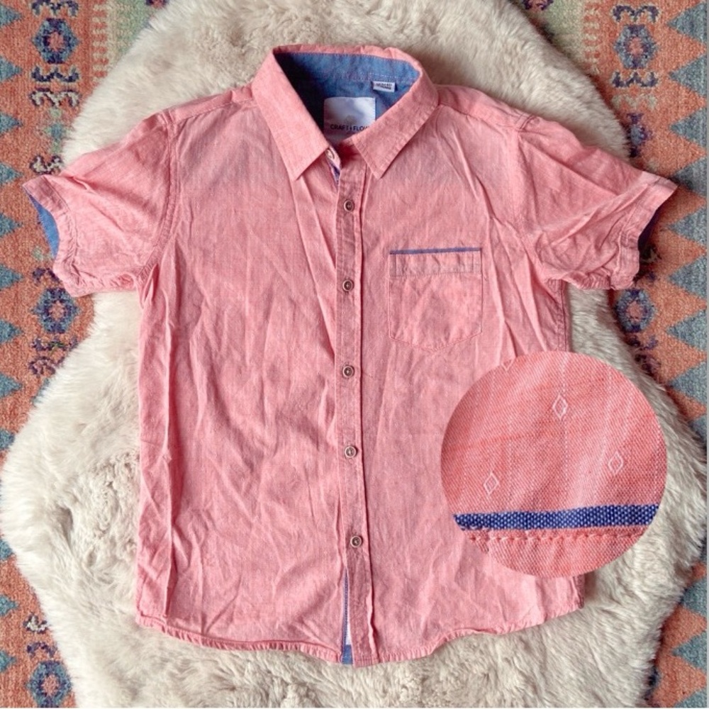Craft + Flow valentine’s day salmon boys button down shirt peachy pink size 7